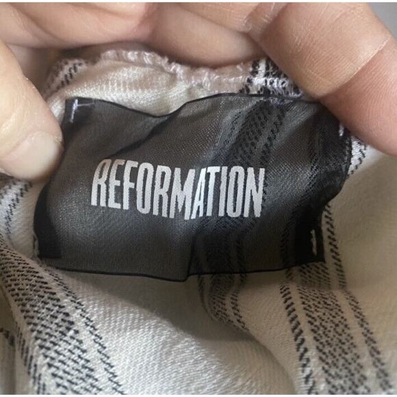 Reformation Linen Midi Length A line Dress Sz sm Stripes Back Tie Strapless - Picture 8 of 10